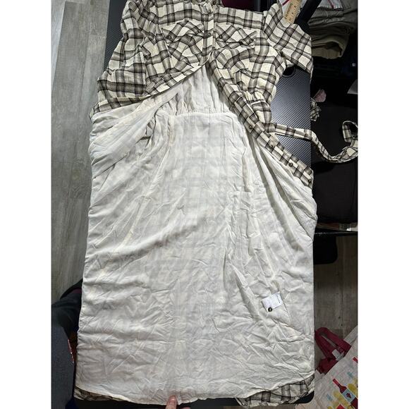 Sezane Lauretta Cream Casablanca Plaid Wool Blend Flannel Maxi Dress Size 42/10 - Picture 7 of 16